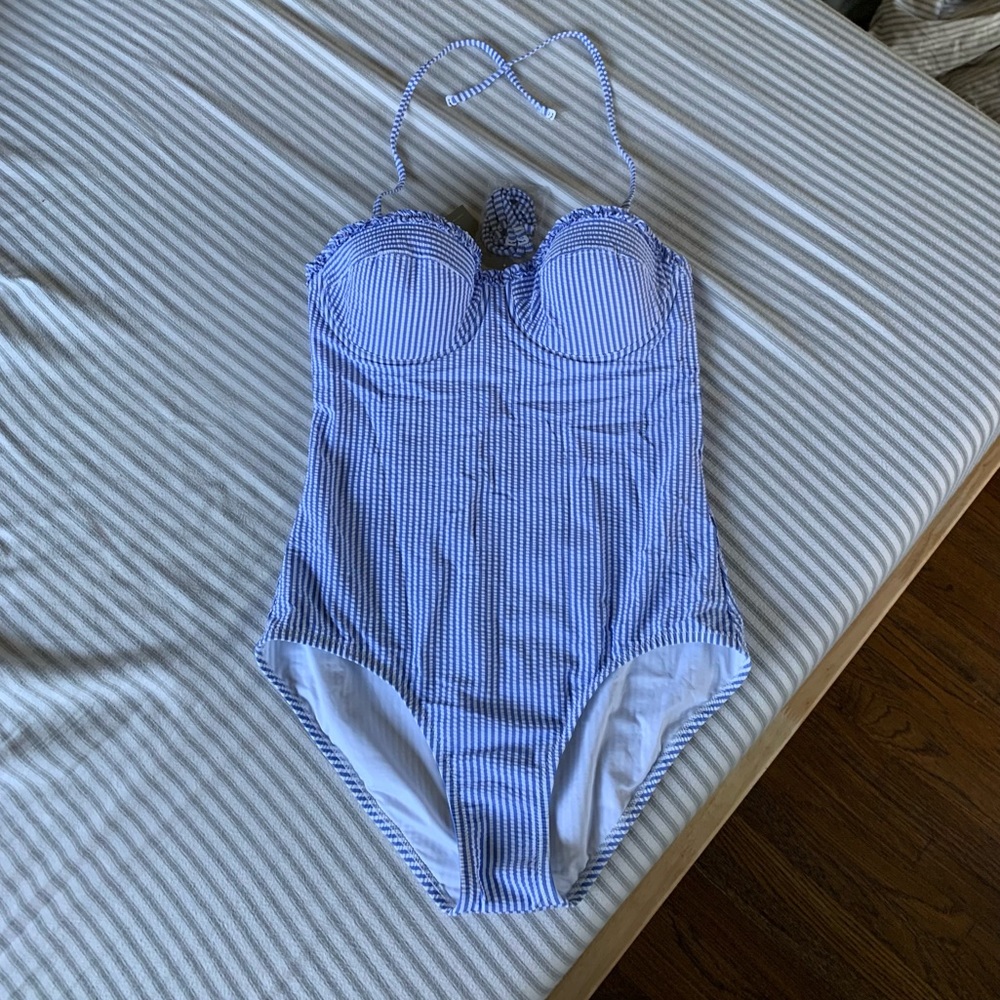 J.Crew Seersucker Ruffle Underwire Tank Swimsuit